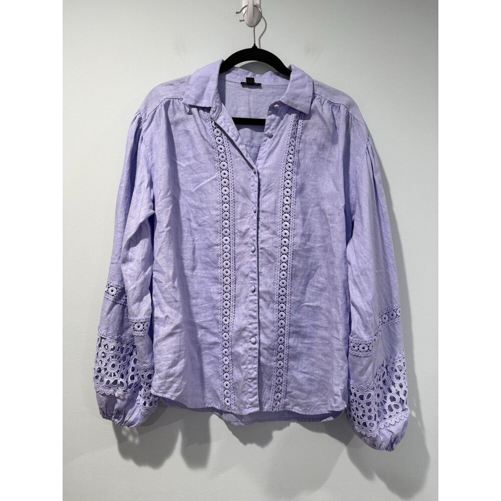 Ann Taylor Crochet 100% Linen Top Women Large Tall* Boho Cottage Travel Vacation